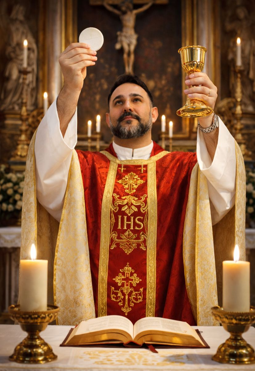 Padre E. J. Benedicto durante la celebración de la Eucaristía